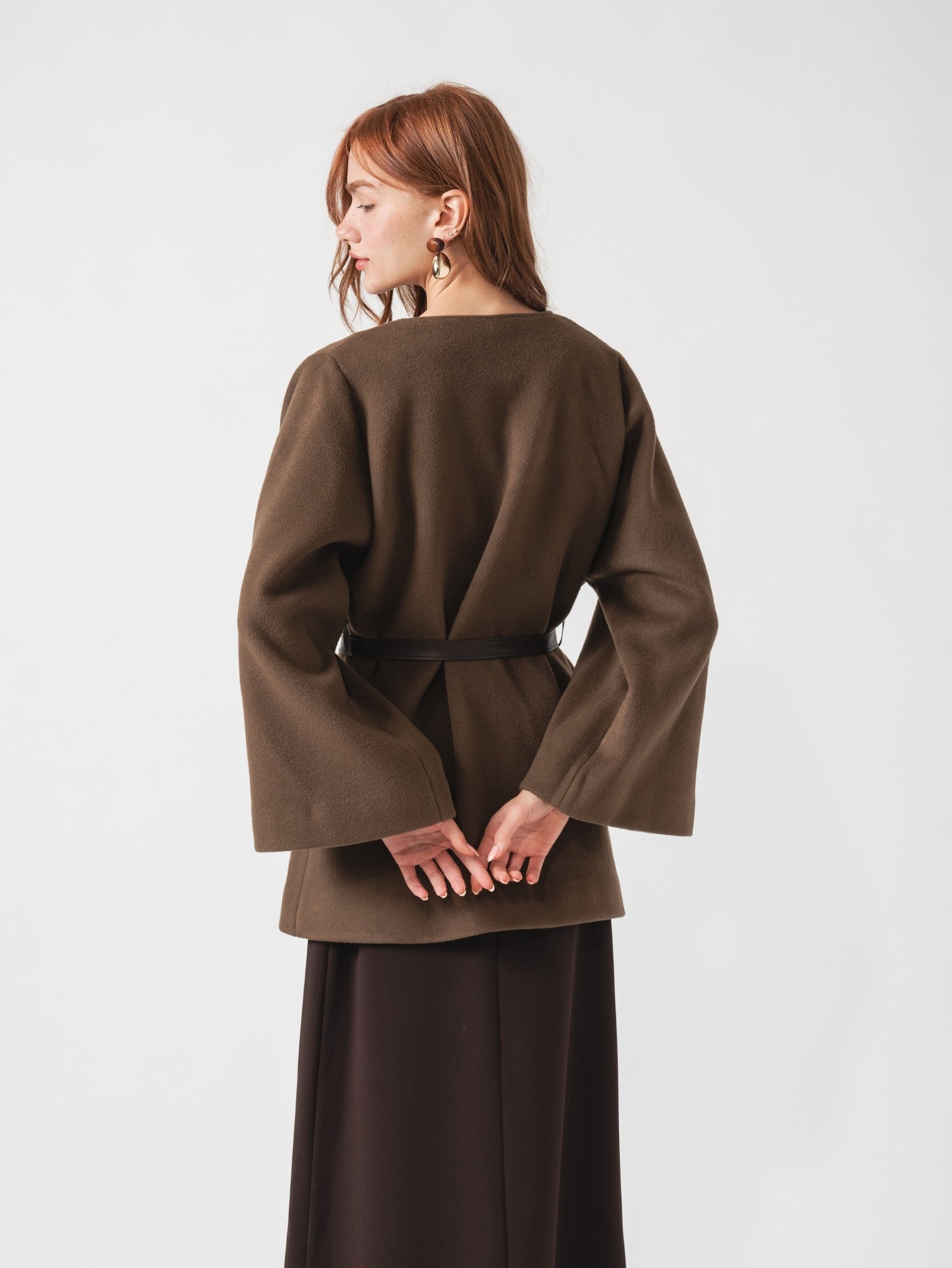 FUSION COAT - BROWN CASHMERE BLEND & LEATHER