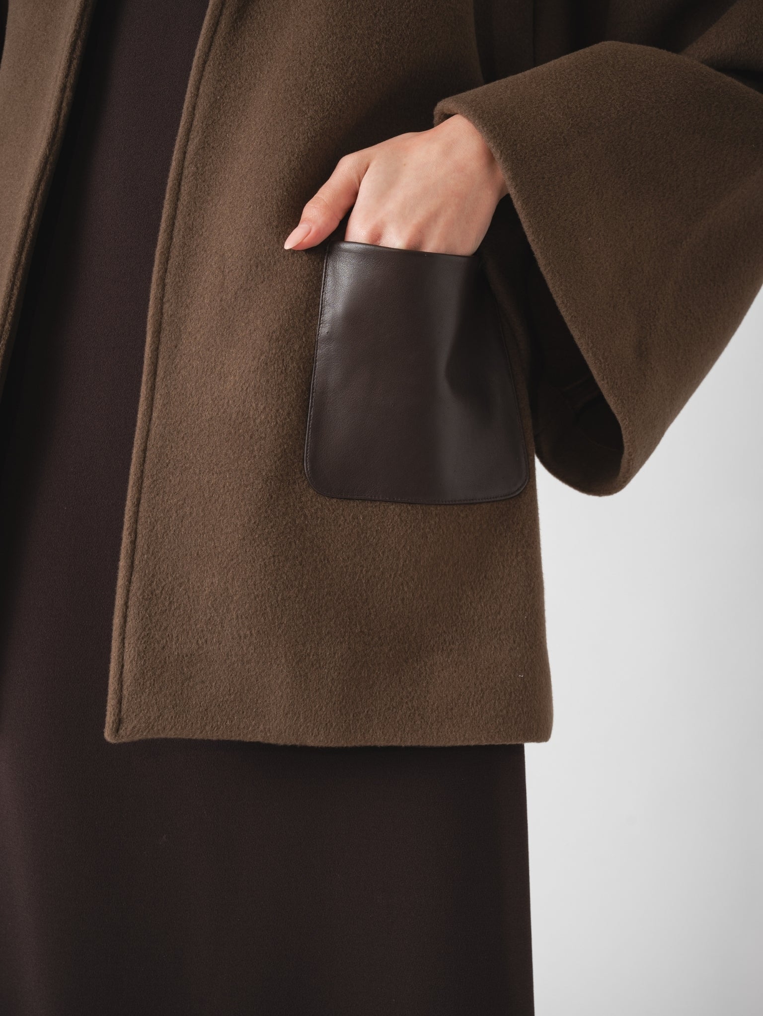 FUSION COAT - BROWN CASHMERE BLEND & LEATHER