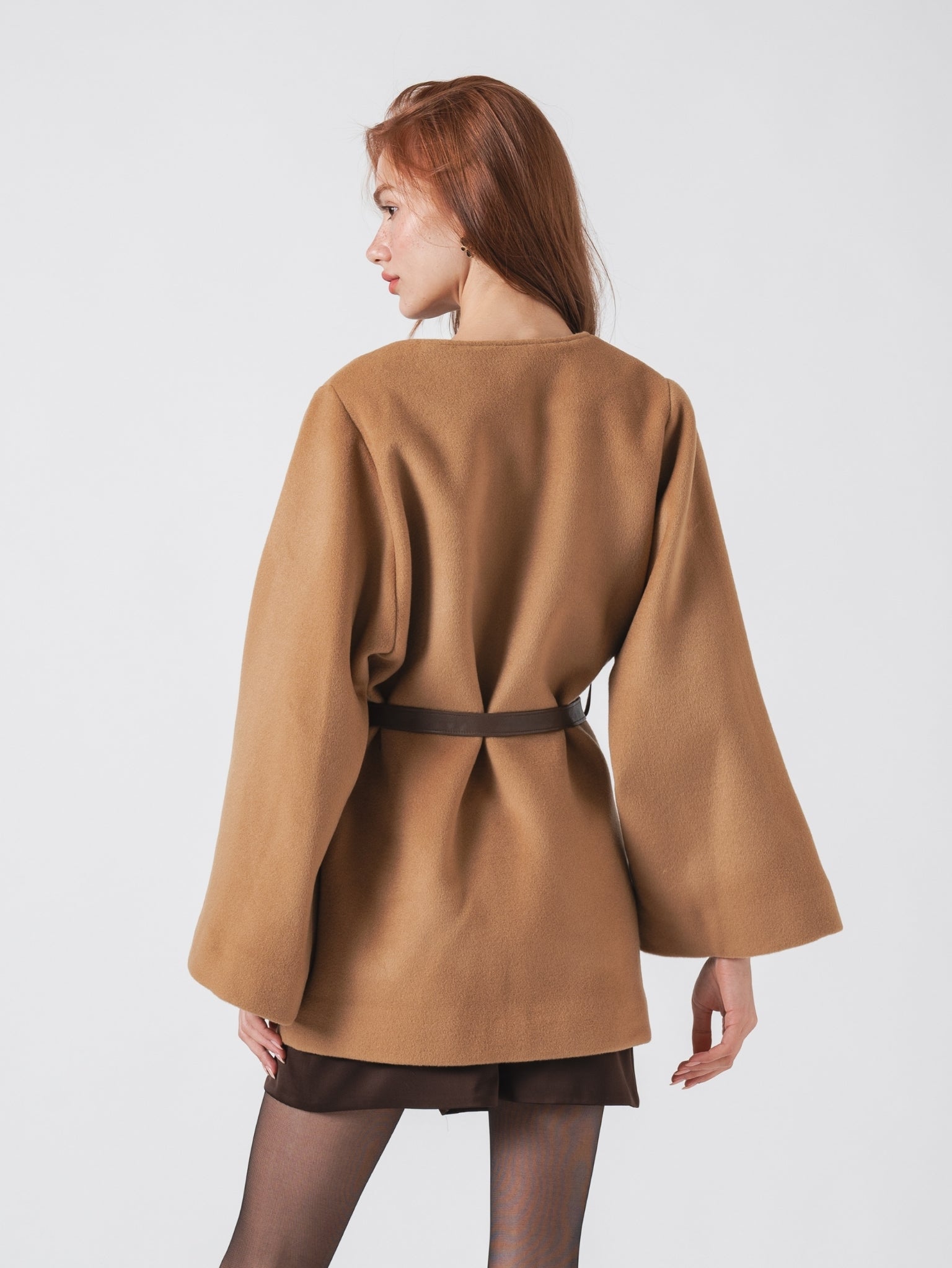 FUSION COAT - CAMEL CASHMERE BLEND & LEATHER