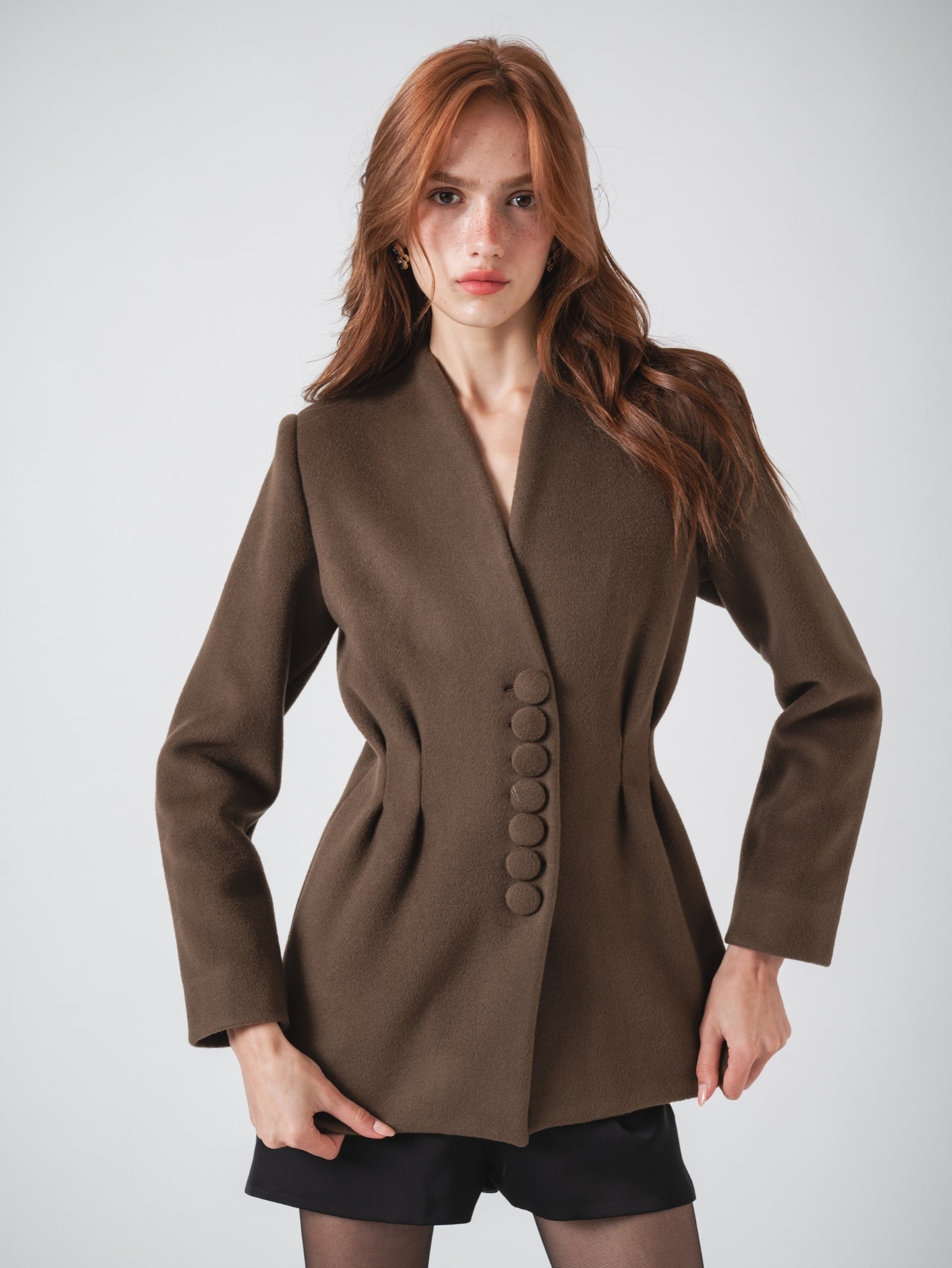 CINTRÉ SHORT COAT - BROWN CASHMERE BLEND
