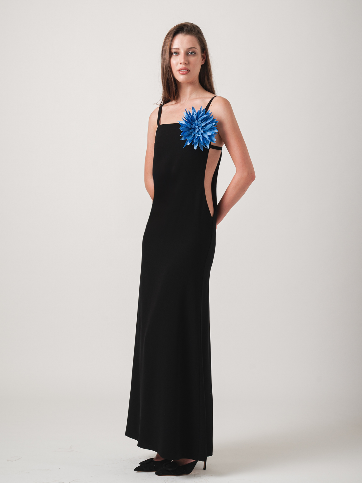 WILDFLOWER MAXI DRESS - BLACK & CAPRI BLUE