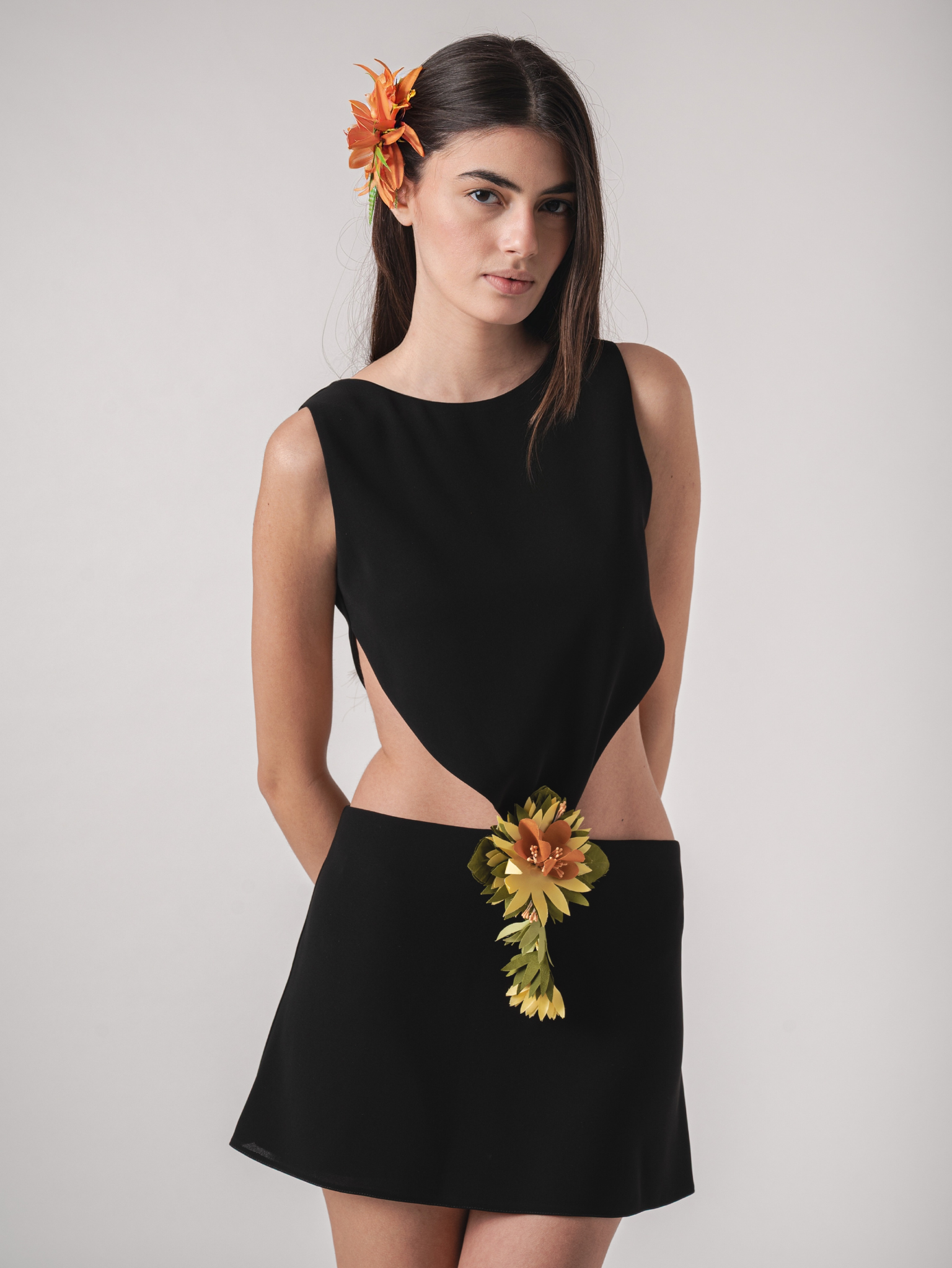 SOFIA MINI DRESS - BLACK & ORANGE