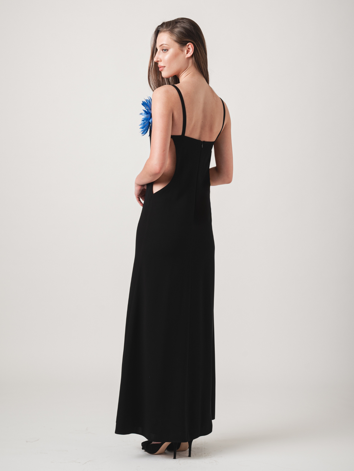 WILDFLOWER MAXI DRESS - BLACK & CAPRI BLUE