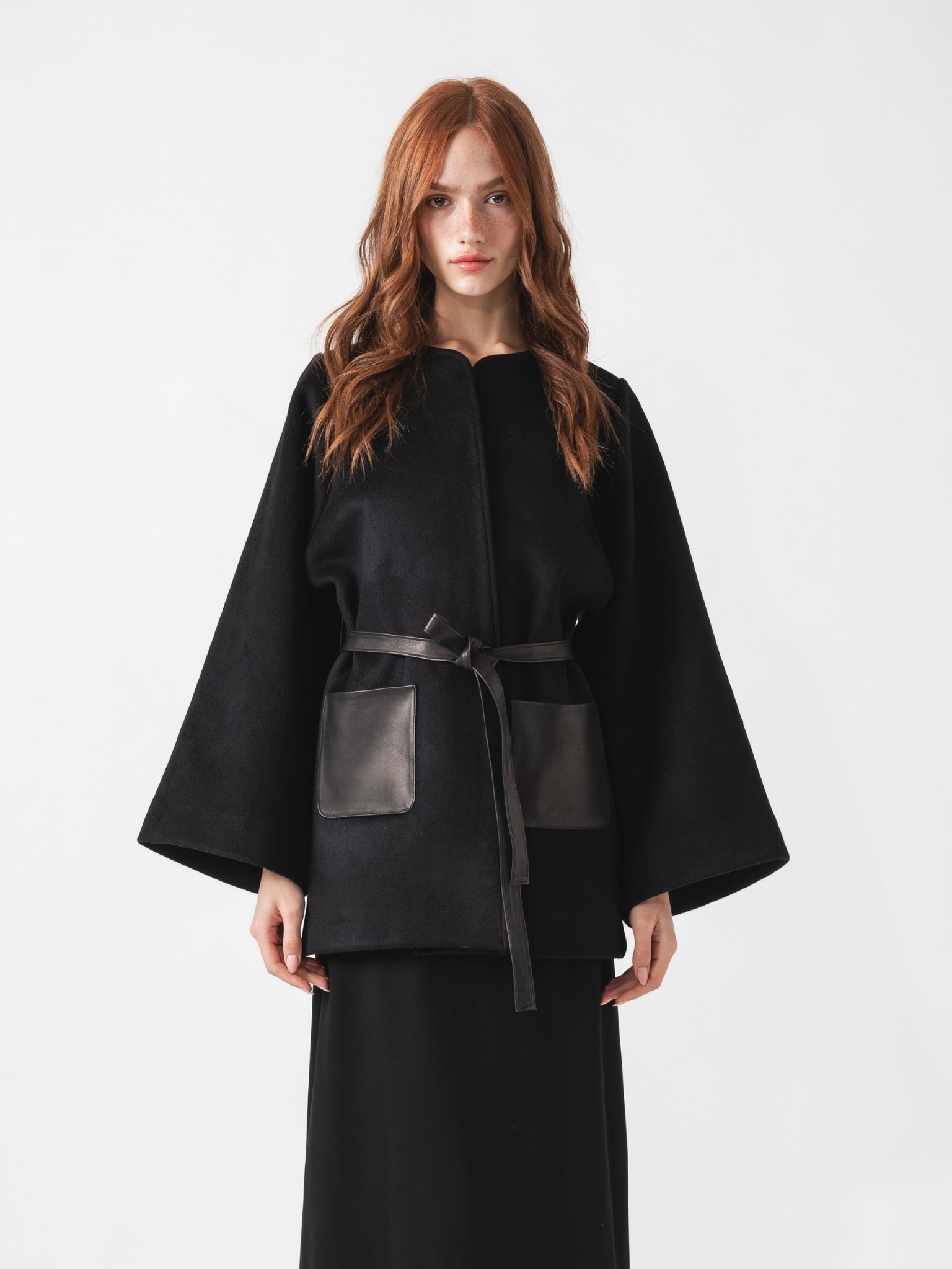 FUSION COAT - BLACK CASHMERE BLEND & LEATHER