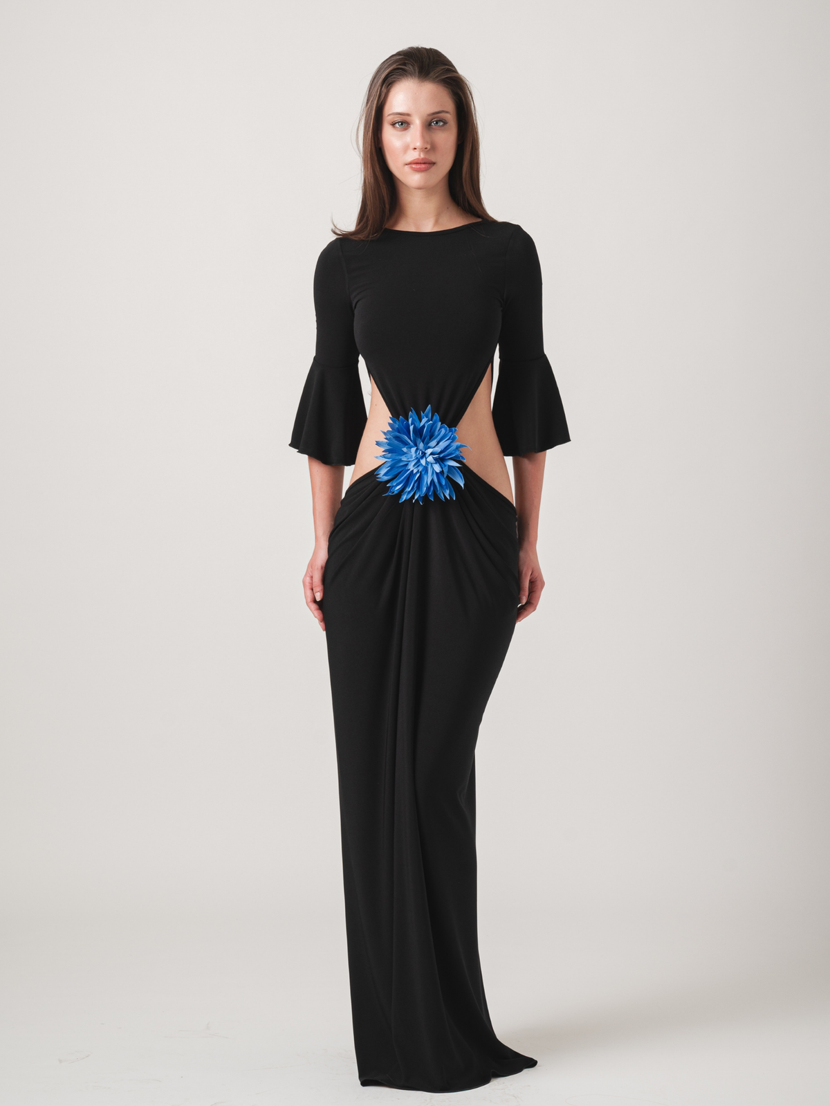 LIVIA MAXI DRESS - BLACK & CAPRI BLUE