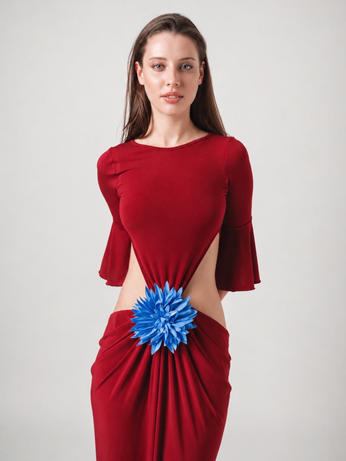 LIVIA MAXI DRESS - RED & CAPRI BLUE