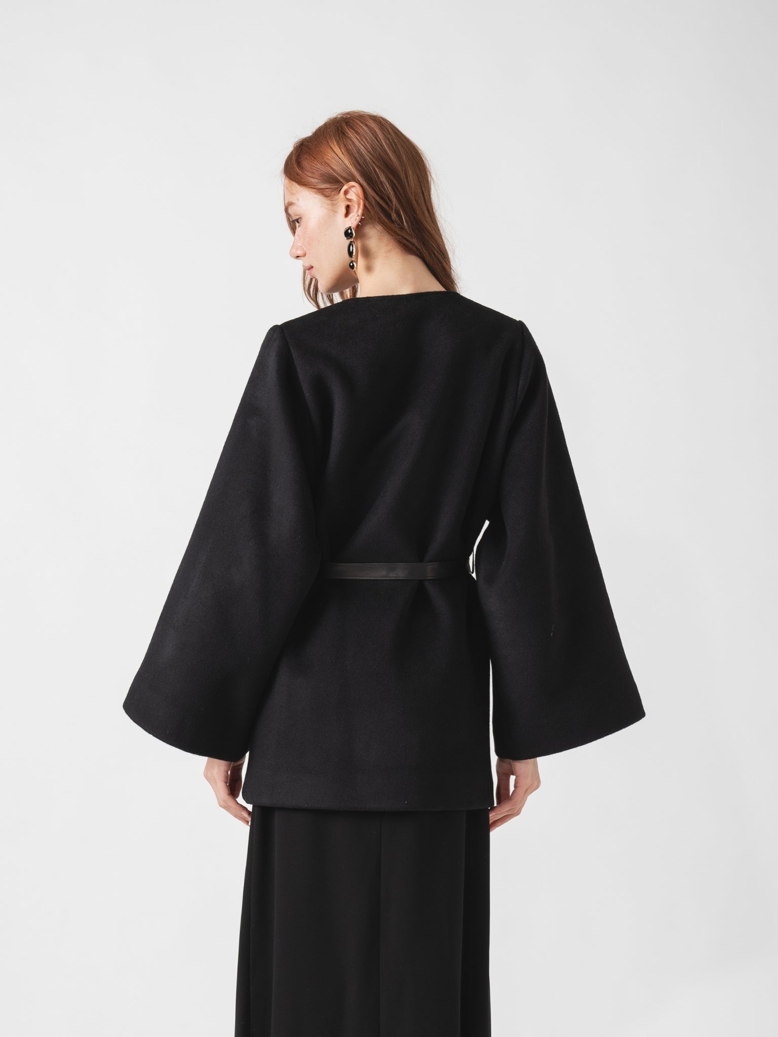 FUSION COAT - BLACK CASHMERE BLEND & LEATHER