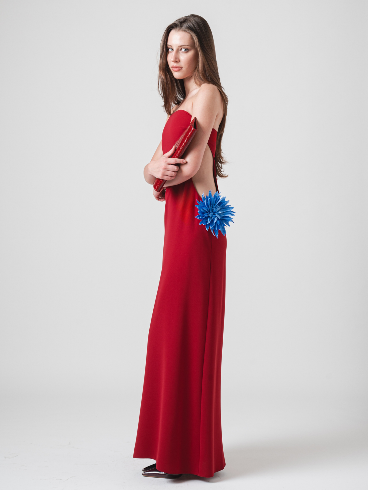 ISLA MAXI DRESS - RED & CAPRI BLUE