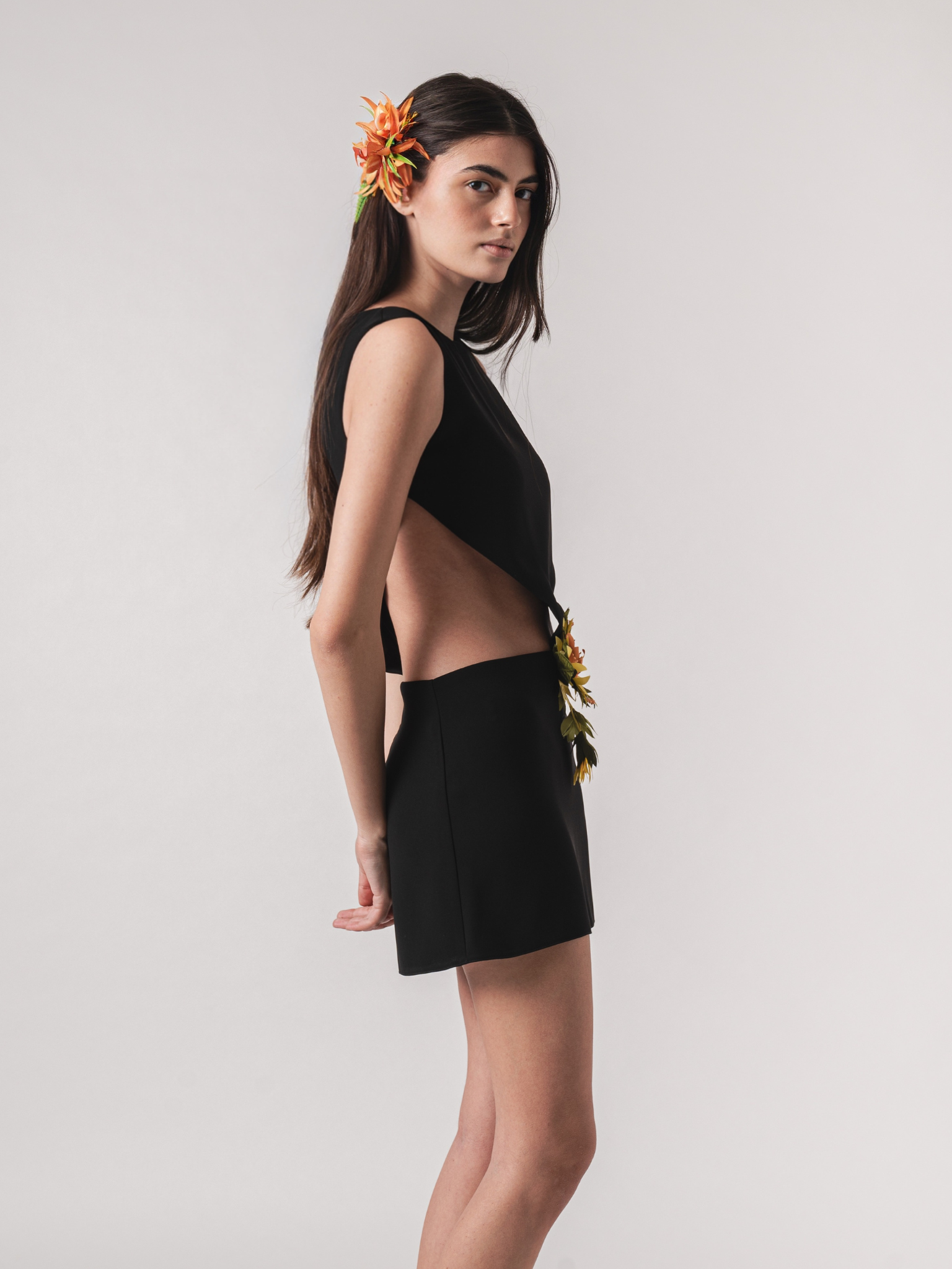 SOFIA MINI DRESS - BLACK & ORANGE