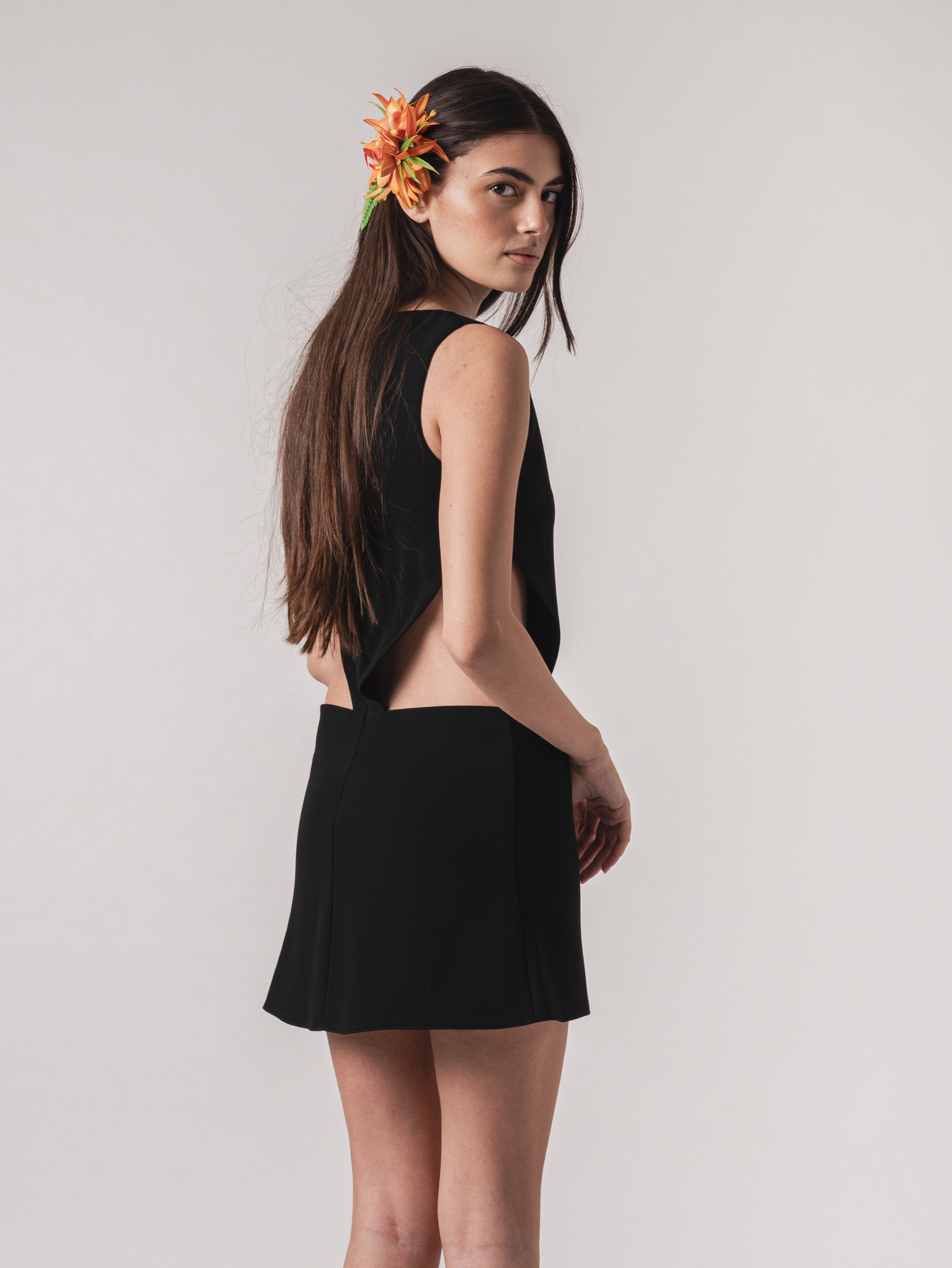 SOFIA MINI DRESS - BLACK & ORANGE
