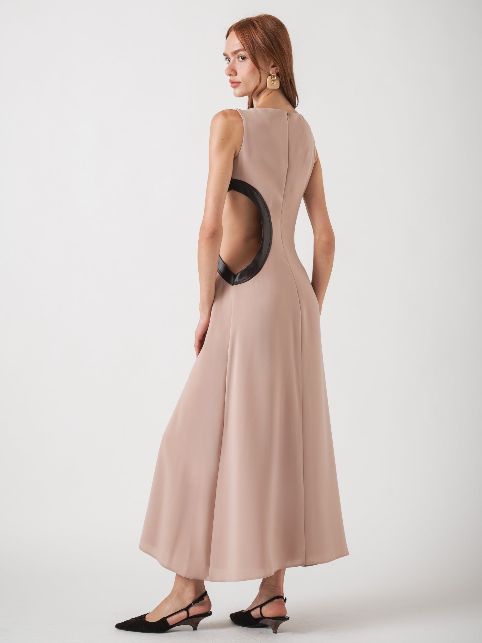 IRIDE MAXI DRESS - MARFA BEIGE & BROWN LAMBSKIN LEATHER
