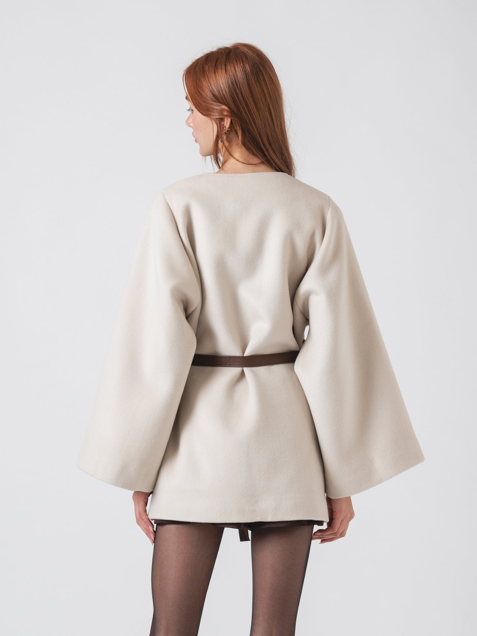 FUSION COAT - OFF WHITE CASHMERE BLEND & LEATHER