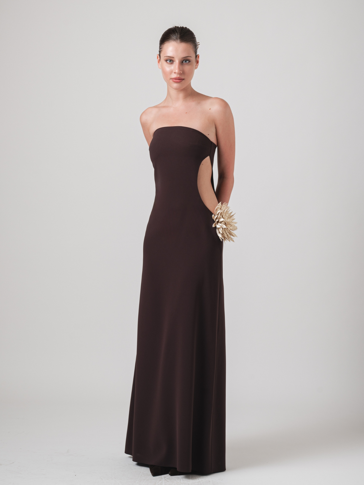 ISLA MAXI DRESS - BROWN & GOLD
