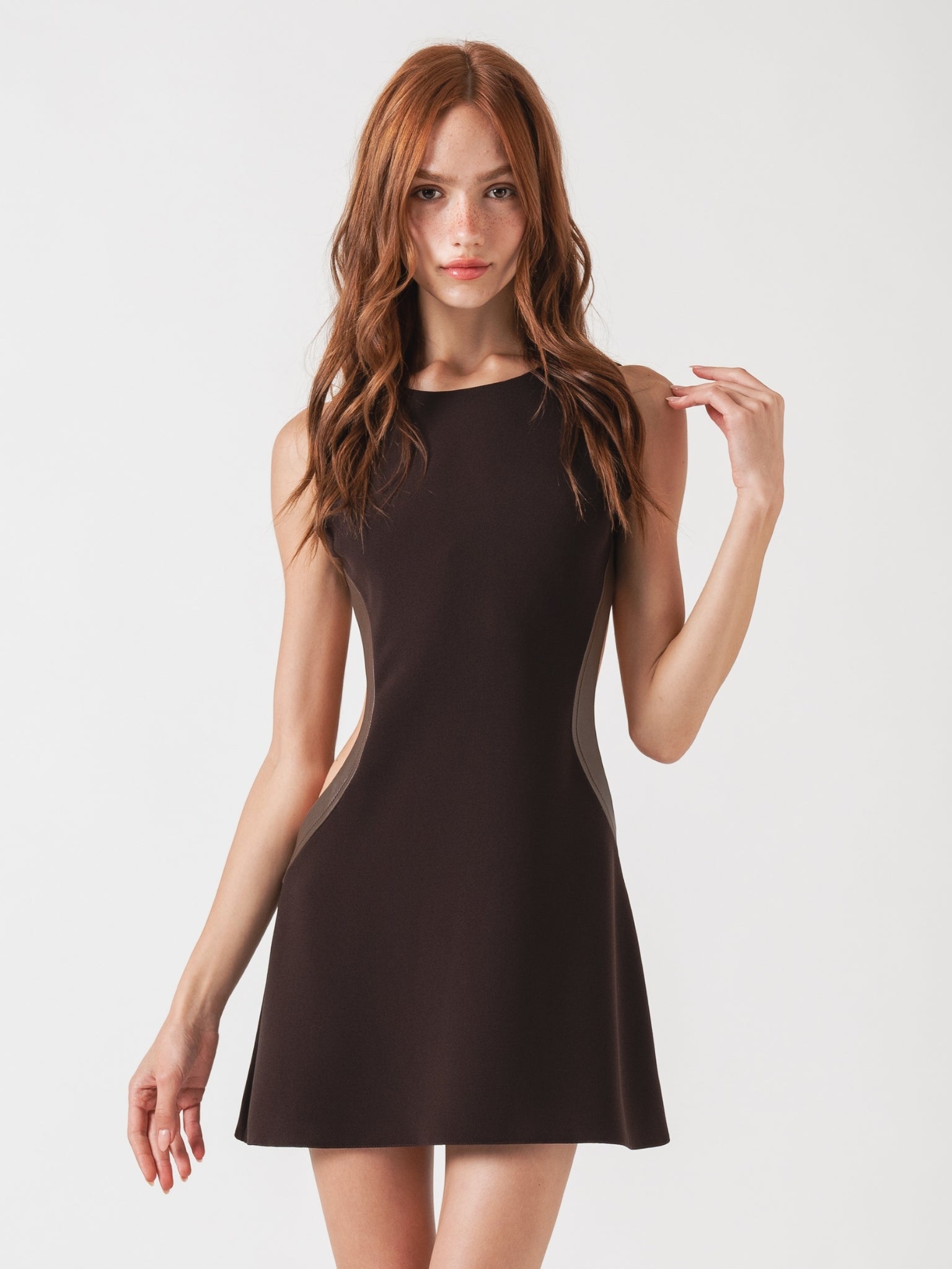 IVY MINI DRESS - CHOCOLATE & BROWN LAMBSKIN LEATHER