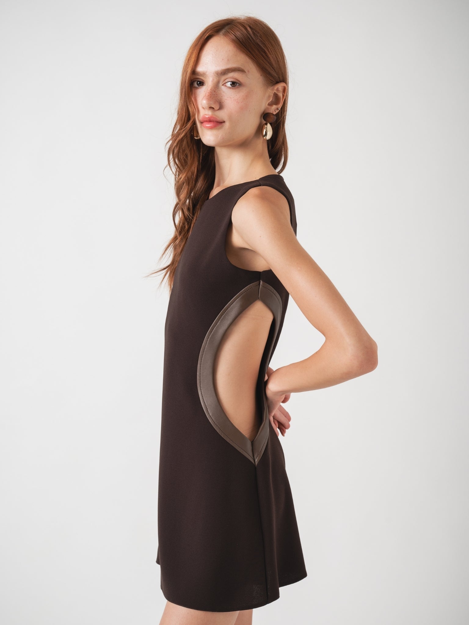 IVY MINI DRESS - CHOCOLATE & BROWN LAMBSKIN LEATHER