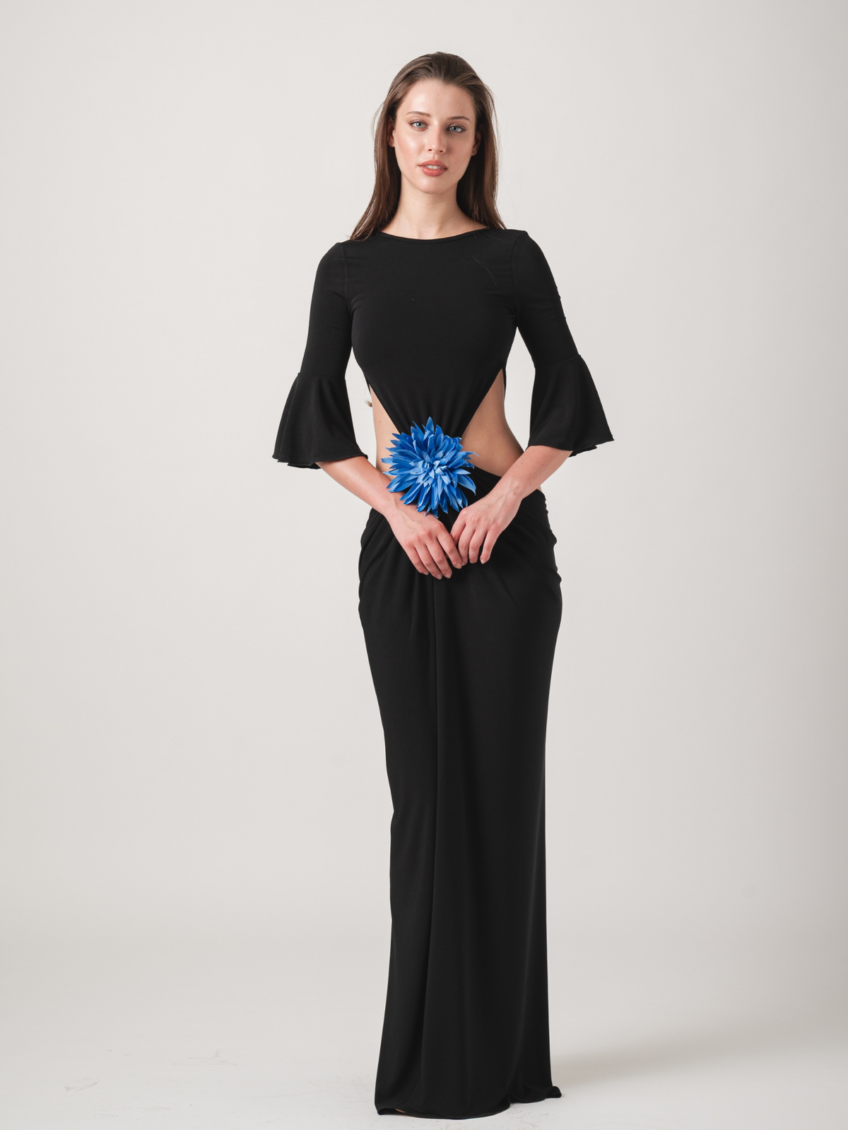 LIVIA MAXI DRESS - BLACK & CAPRI BLUE
