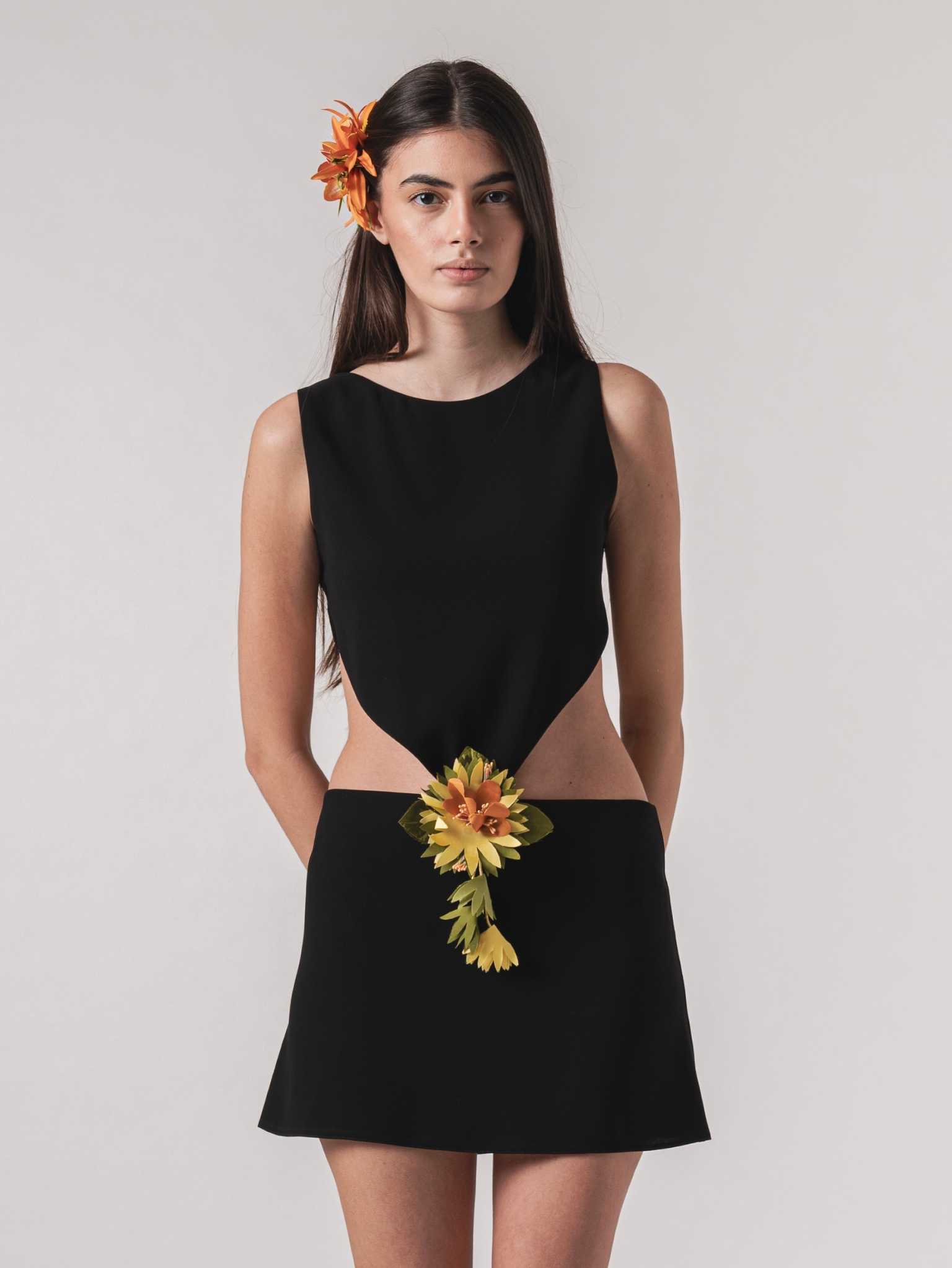 SOFIA MINI DRESS - BLACK & ORANGE