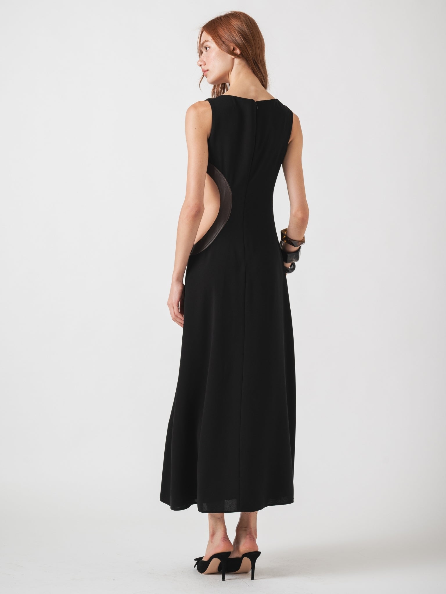 IRIDE MAXI DRESS - BLACK & BROWN LAMBSKIN LEATHER