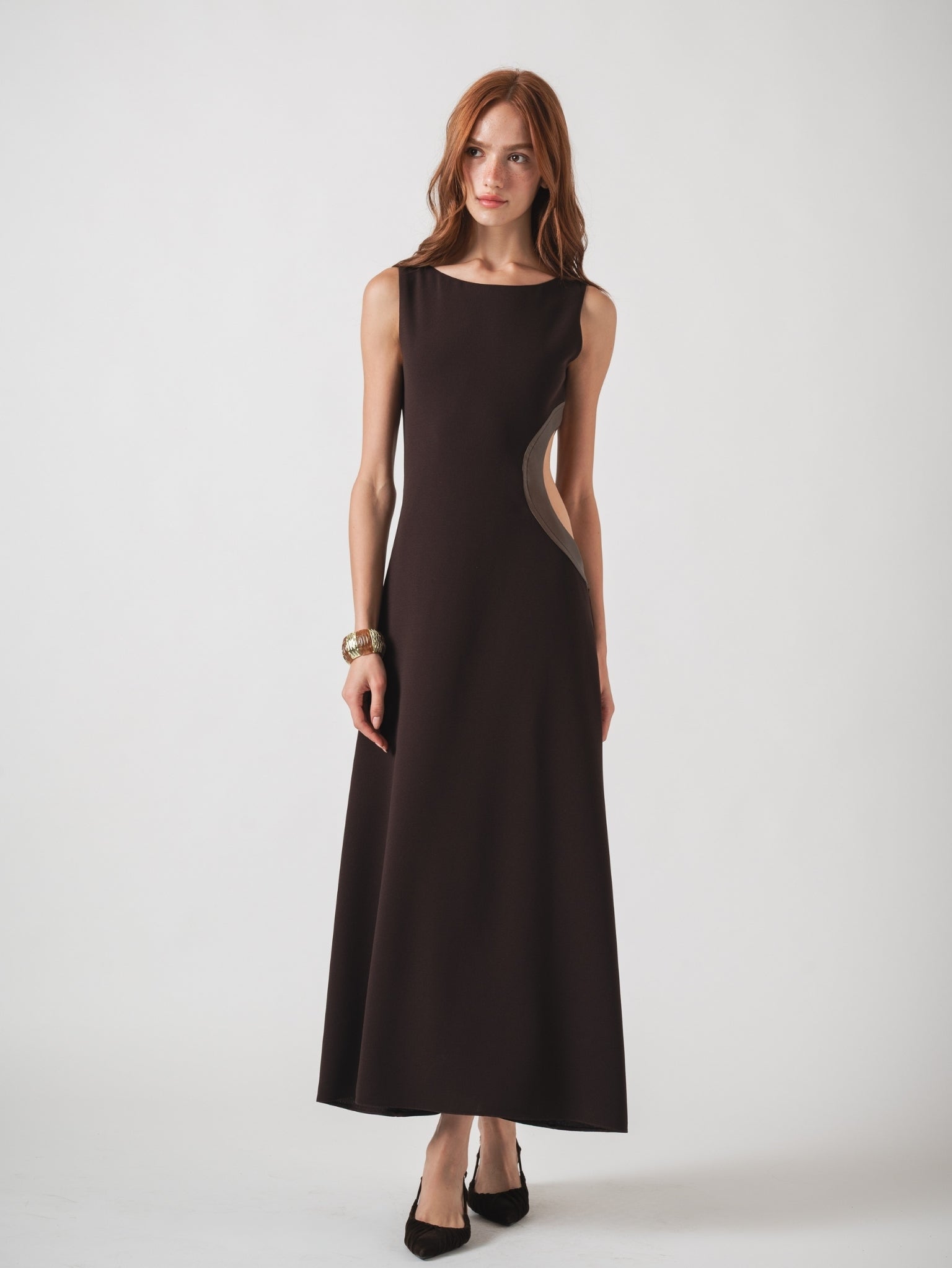 IRIDE MAXI DRESS - CHOCOLATE & BROWN LAMBSKIN LEATHER