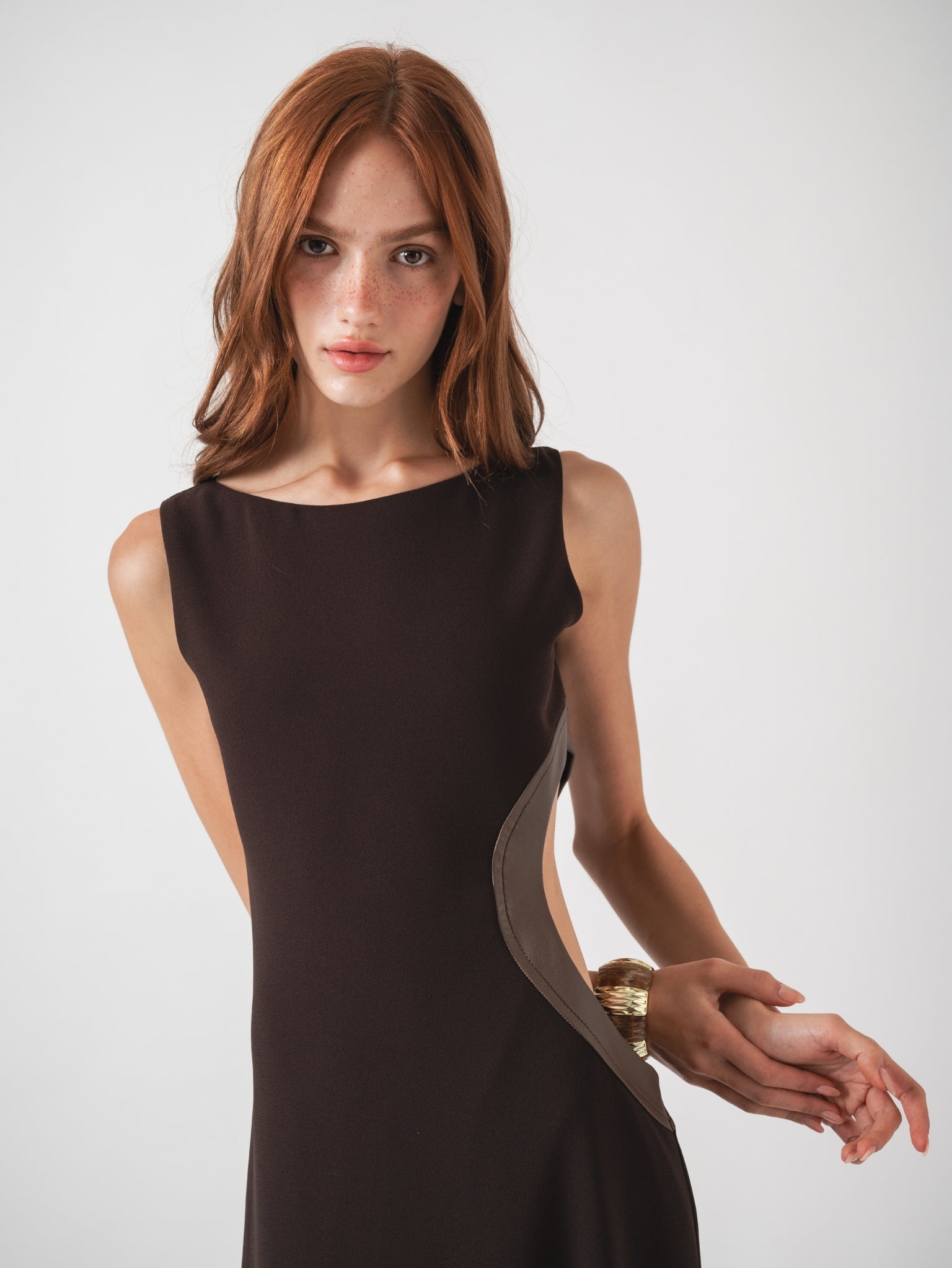 IRIDE MAXI DRESS - CHOCOLATE & BROWN LAMBSKIN LEATHER