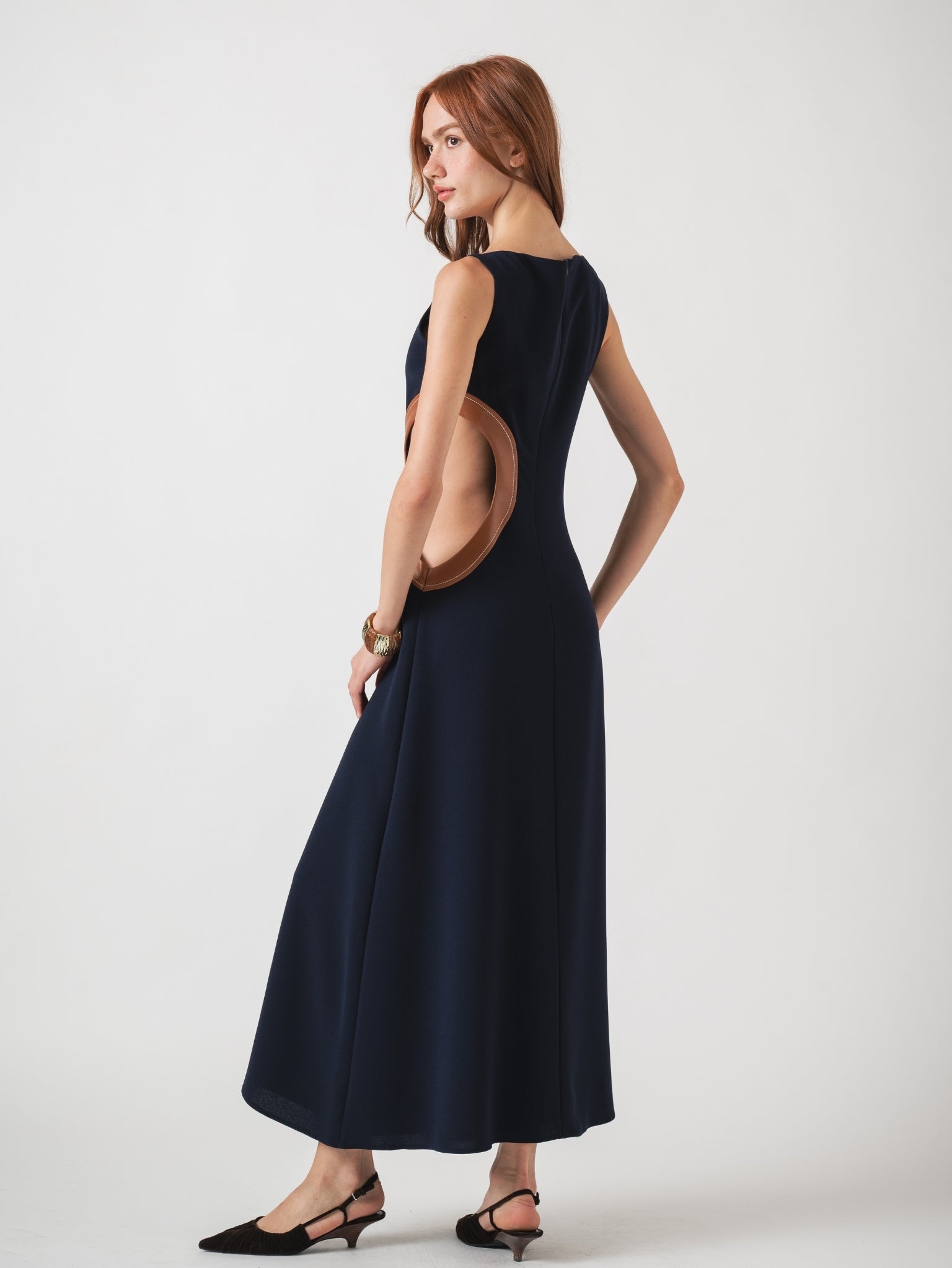 IRIDE MAXI DRRESS - NAVY & HAVANE LAMBSKIN