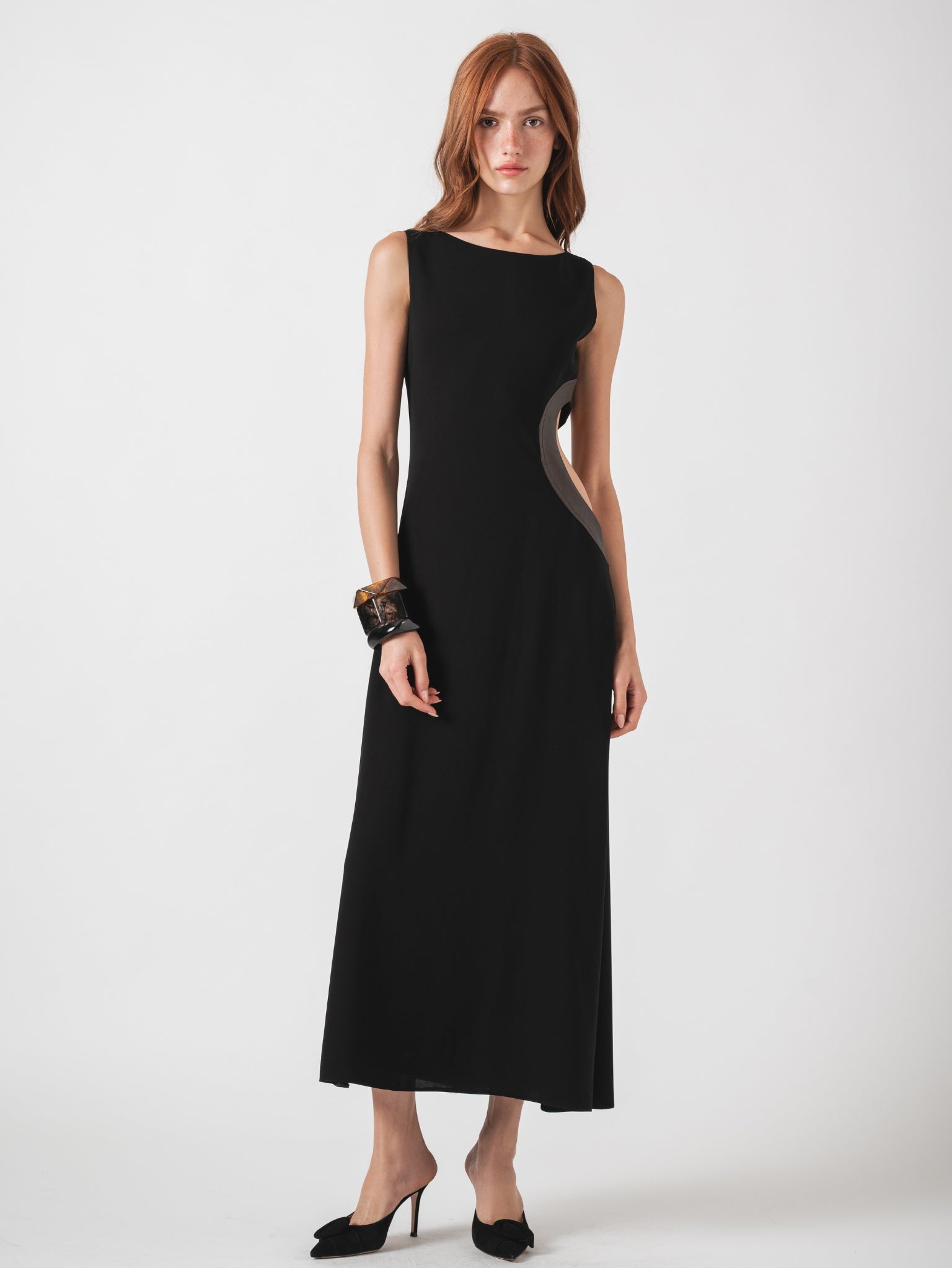IRIDE MAXI DRESS - BLACK & BROWN LAMBSKIN LEATHER