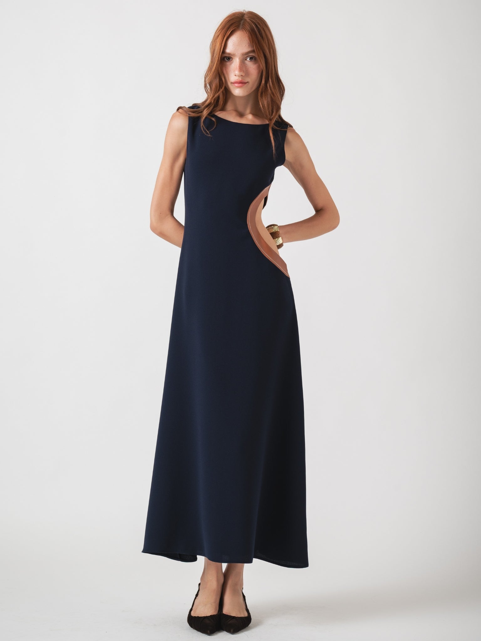IRIDE MAXI DRRESS - NAVY & HAVANE LAMBSKIN
